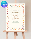 Terracotta & Cream Fall Leaves Baby Shower Welcome Sign | Editable Canva Template | Digital Download