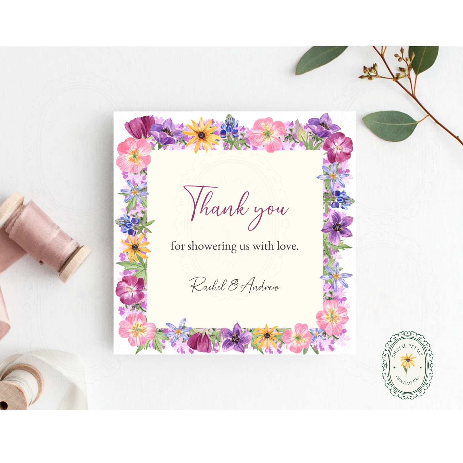 Wildflower Baby Shower Thank You Card Template | Editable Canva Digital Download