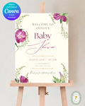 Lavender & Lilac Wildflower Baby Shower Welcome Sign | Editable Canva Template | Digital Download