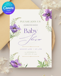 Violet Wildflower Baby Shower Invitation | Minimalist Printable Invite | Digital Download