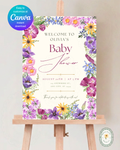 Boho Wildflower Border Baby Shower Welcome Sign | Editable Canva Template | Digital Download