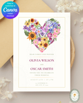 Boho Wildflower Heart Wedding Invitation — Editable Digital Download Template