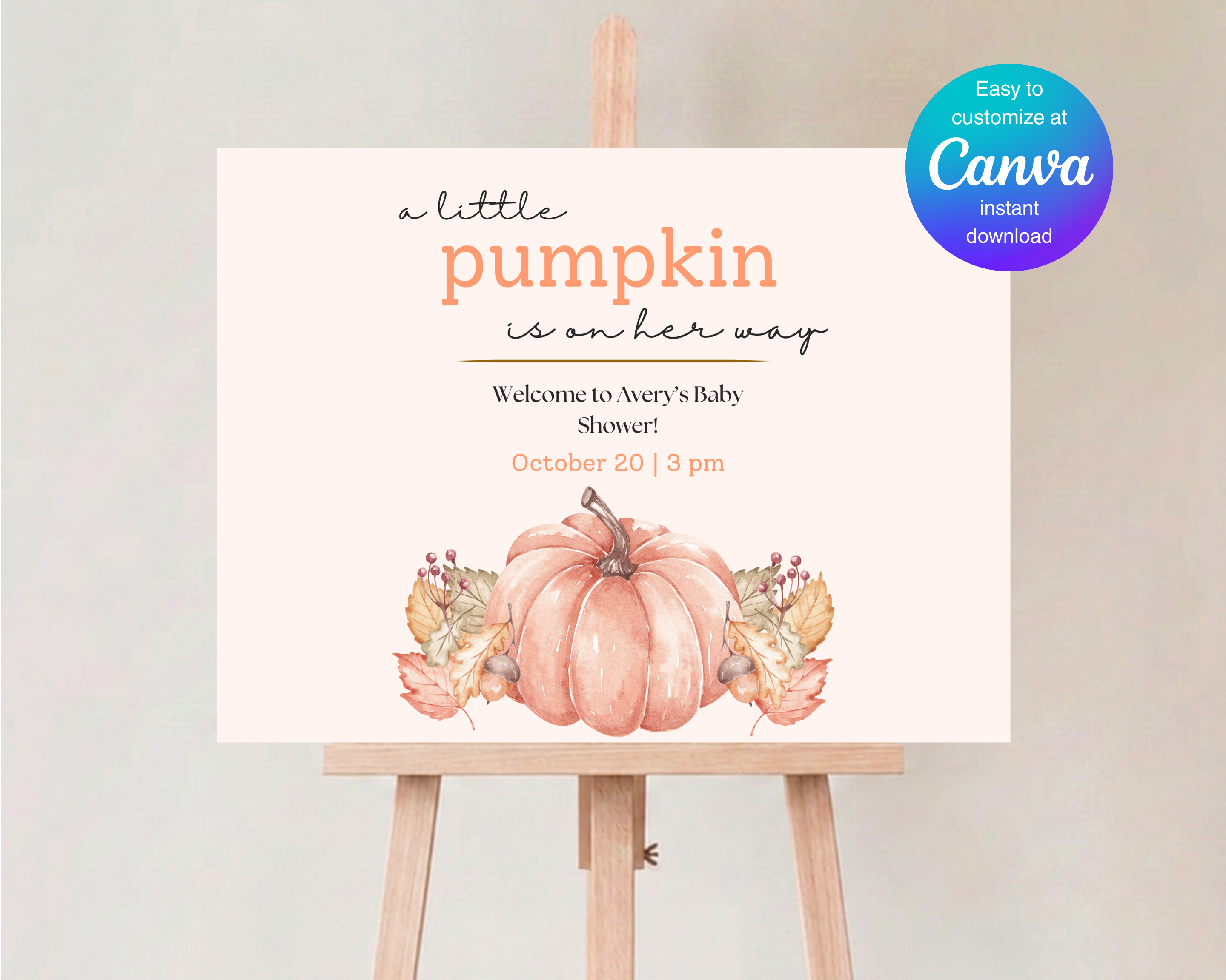 Little Pumpkin Fall Baby Shower Welcome Sign | Editable Canva Template | Digital Download