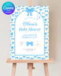 Baby Boy Shower Welcome Sign Template | Blue Ribbons & Bows | Canva Editable