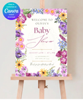 Wildflower Border Baby Shower Welcome Sign | Editable Canva Template | Digital Download