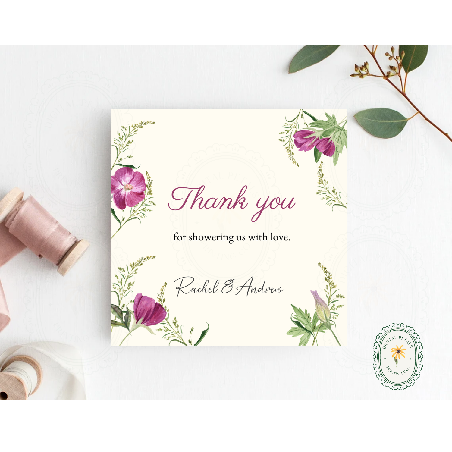 Lavender & Lilac Wildflower Thank You Card Template | Editable Canva Digital Download