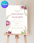 Purple Wildflower Wedding Welcome Sign | Editable Canva Template | Digital Download
