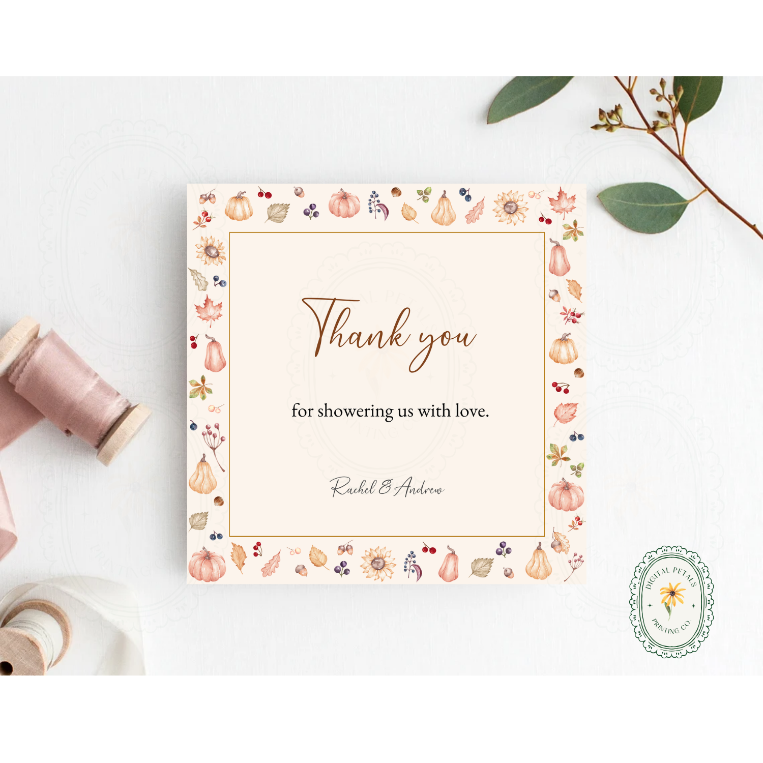 Autumn Harvest Wildflower Thank You Card Template | Editable Canva Digital Download