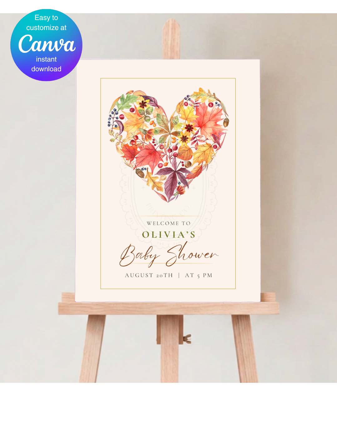 Fall Baby Shower Welcome Sign | Editable Canva Template | Instant Digital Download