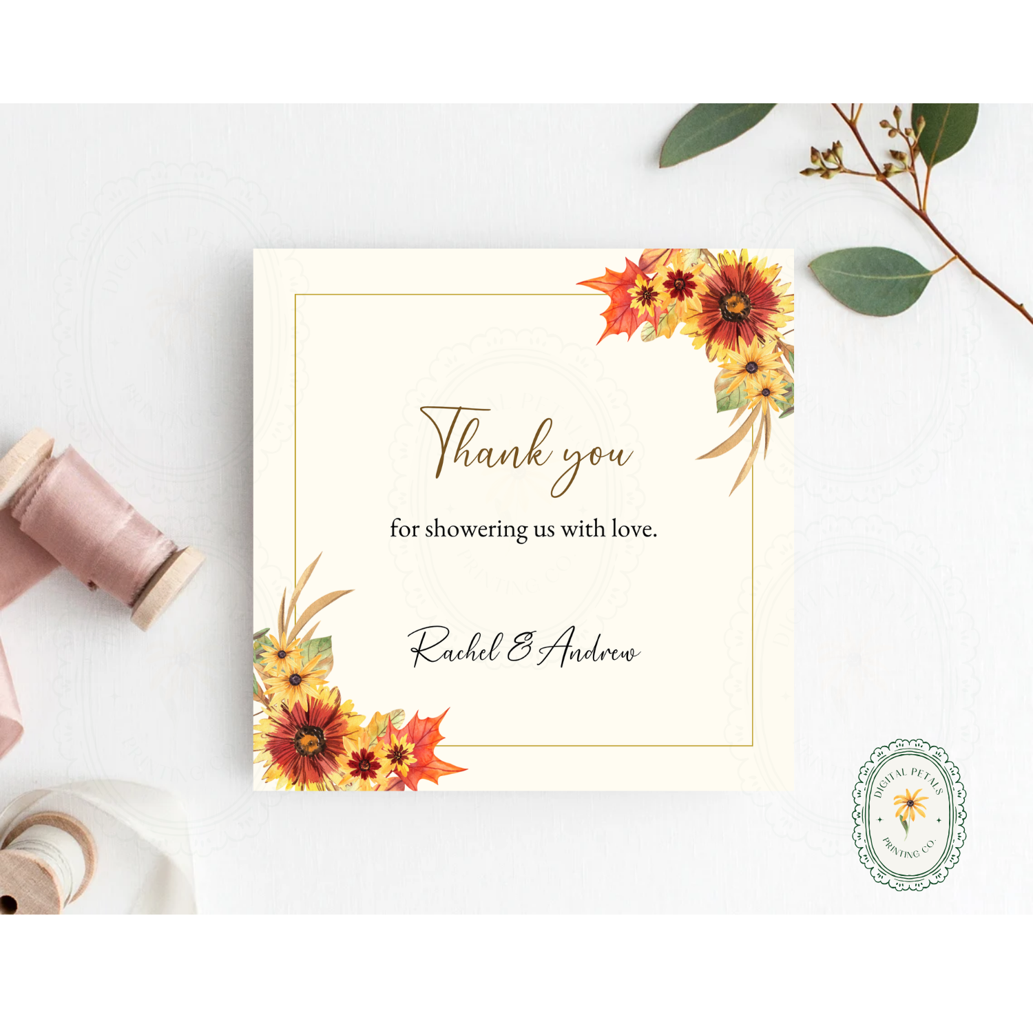 Rustic Fall Wildflower Thank You Card Template | Editable Canva Digital Download
