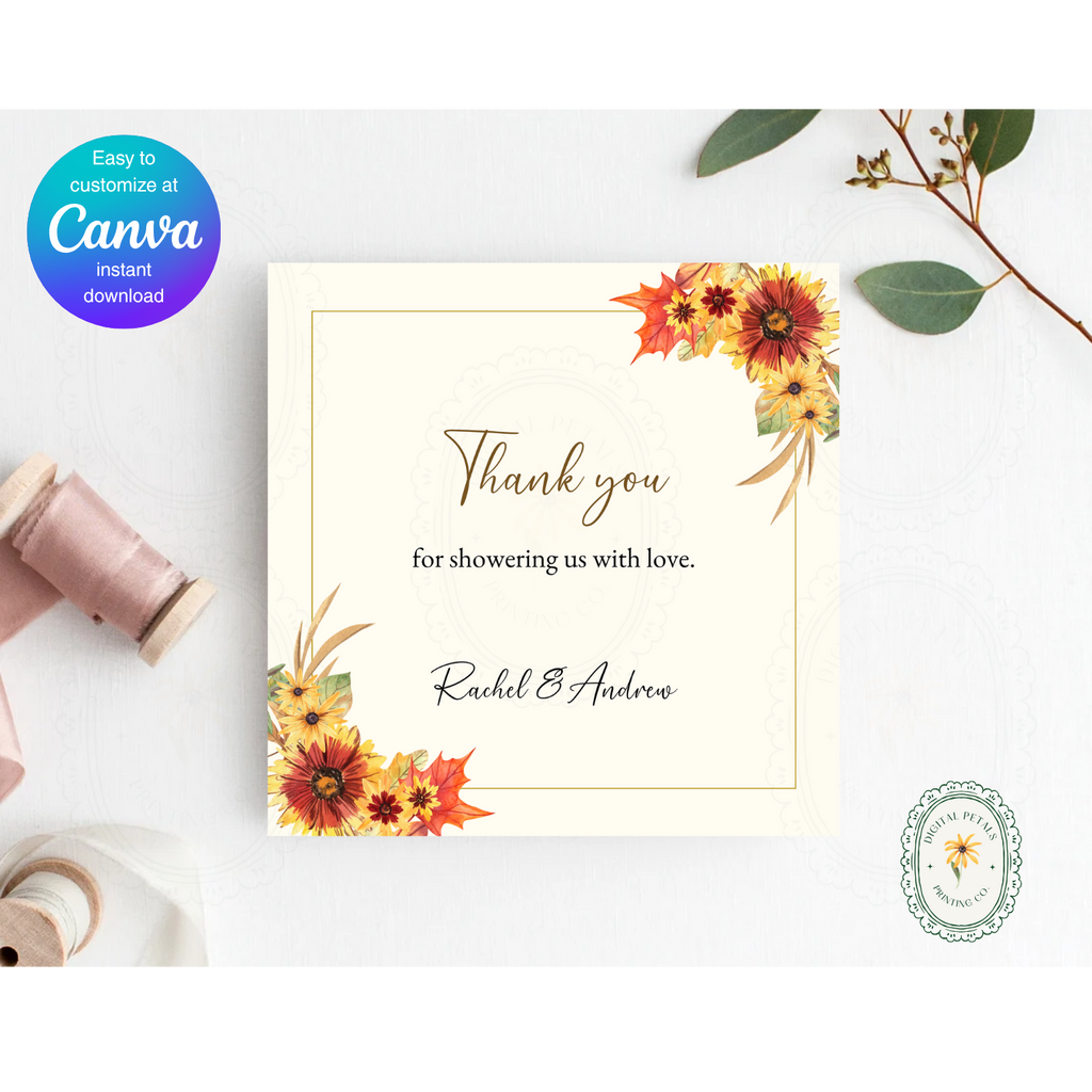 Rustic Fall Wildflower Thank You Card Template | Editable Canva Digital Download