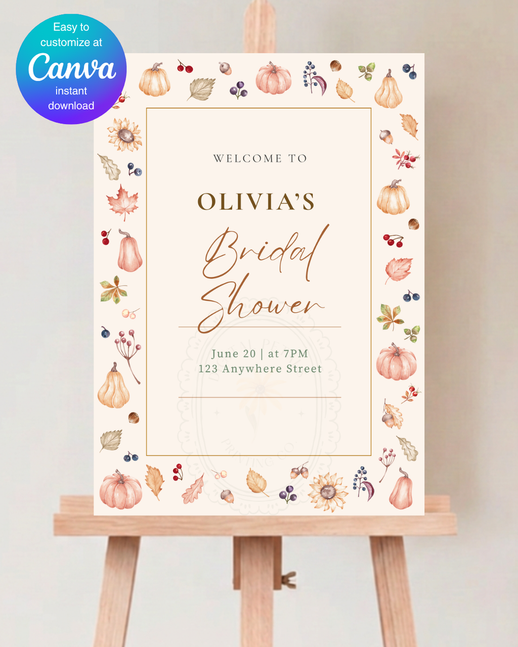 Autumn Harvest Wildflowers Bridal Shower Welcome Sign Template | Editable Canva Digital Download