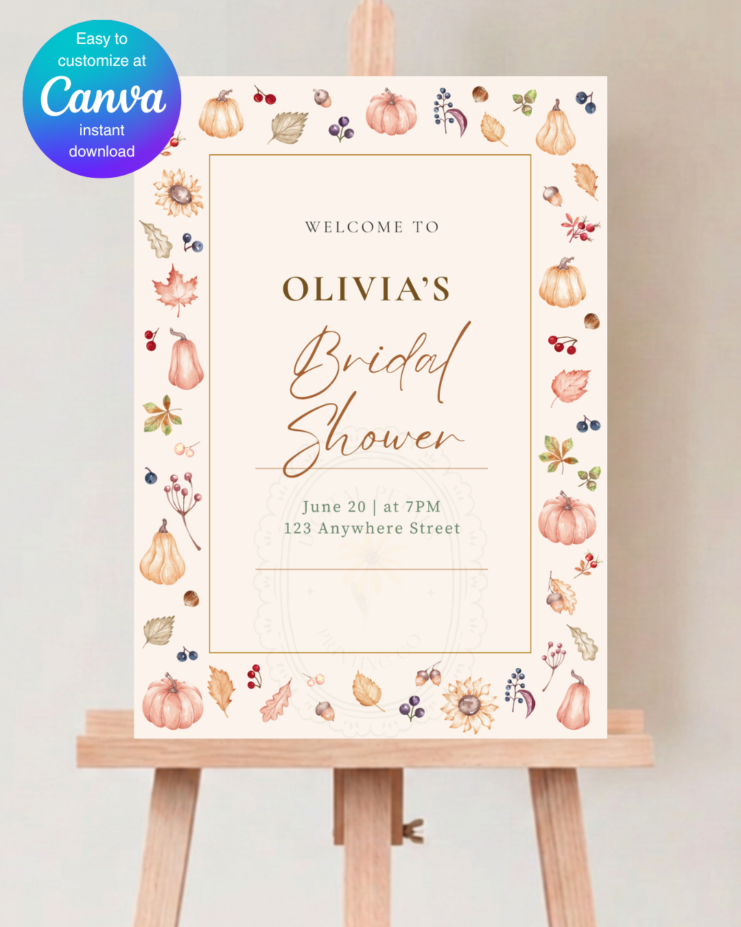 Autumn Harvest Wildflowers Bridal Shower Welcome Sign Template | Editable Canva Digital Download