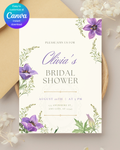 Violet & Periwinkle Wildflower Bridal Shower Invitation | Minimalist Printable Invite | Digital Download