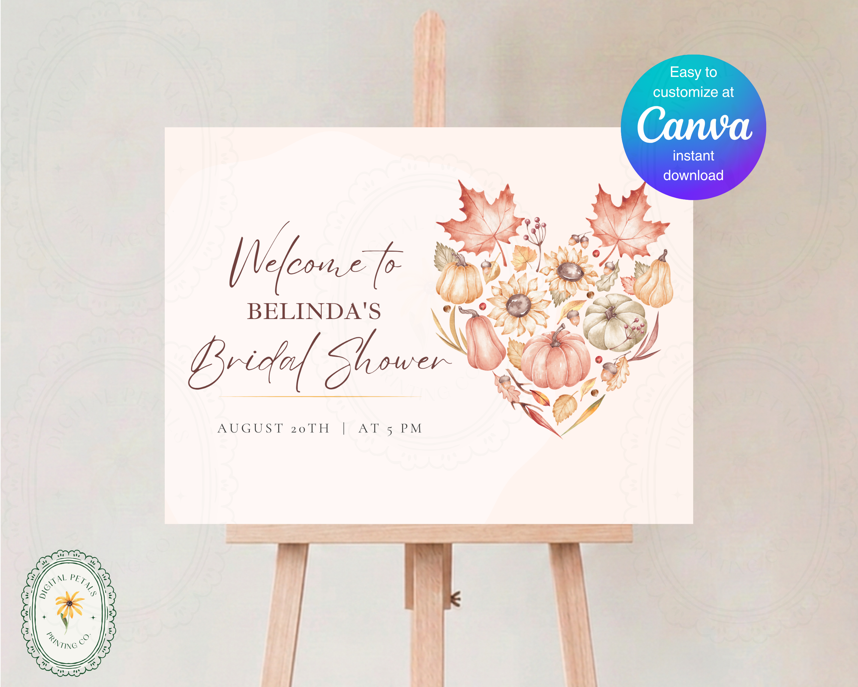 Leaves of Fall Bridal Shower Welcome Sign | Autumn Canva Template | Editable Digital Download