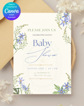 Powder Blue Wildflower Baby Shower Invitation | Minimalist Printable Invite | Digital Download