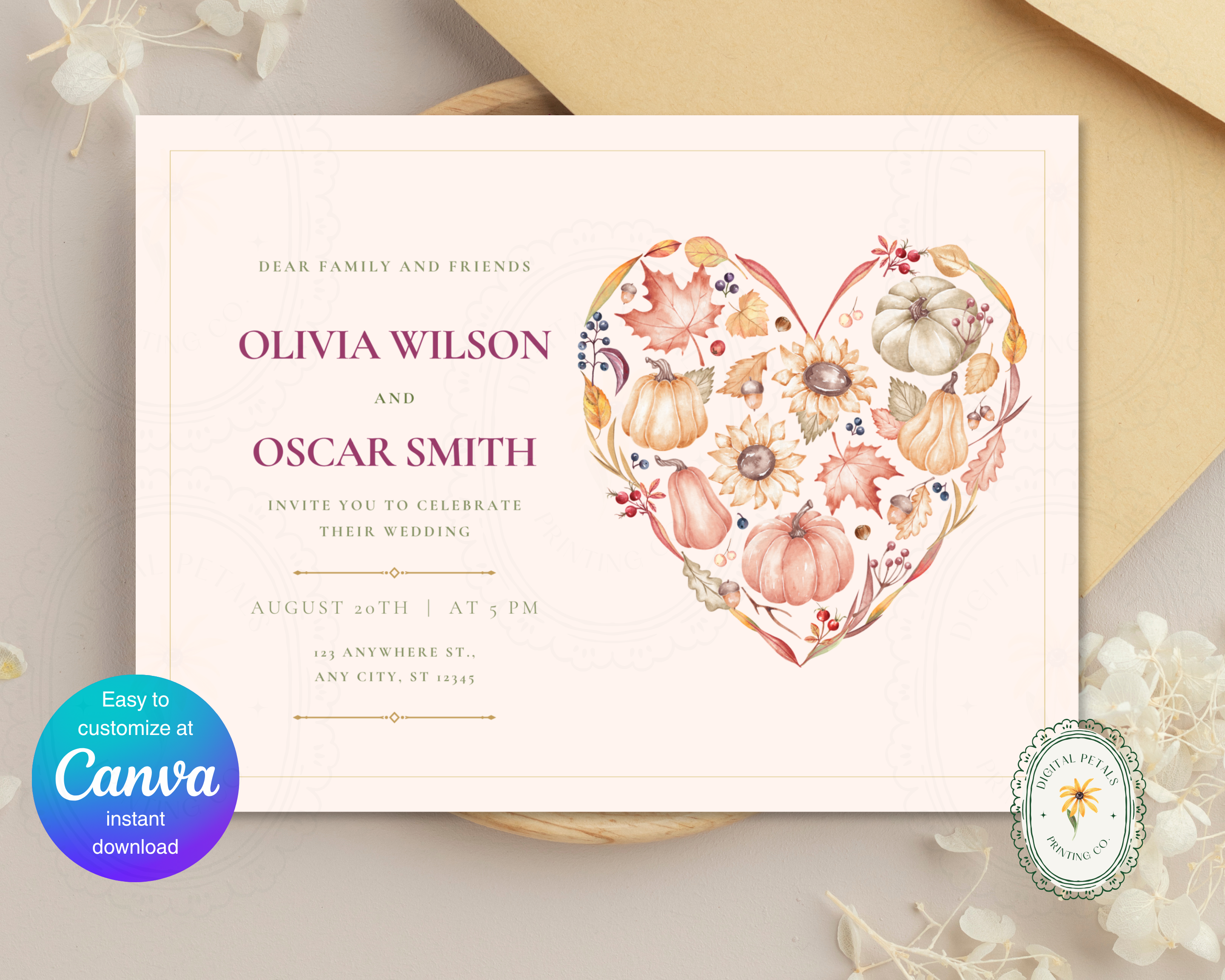 Autumn Wedding Landscape Invitation | Printable Landscape Template | Digital Download