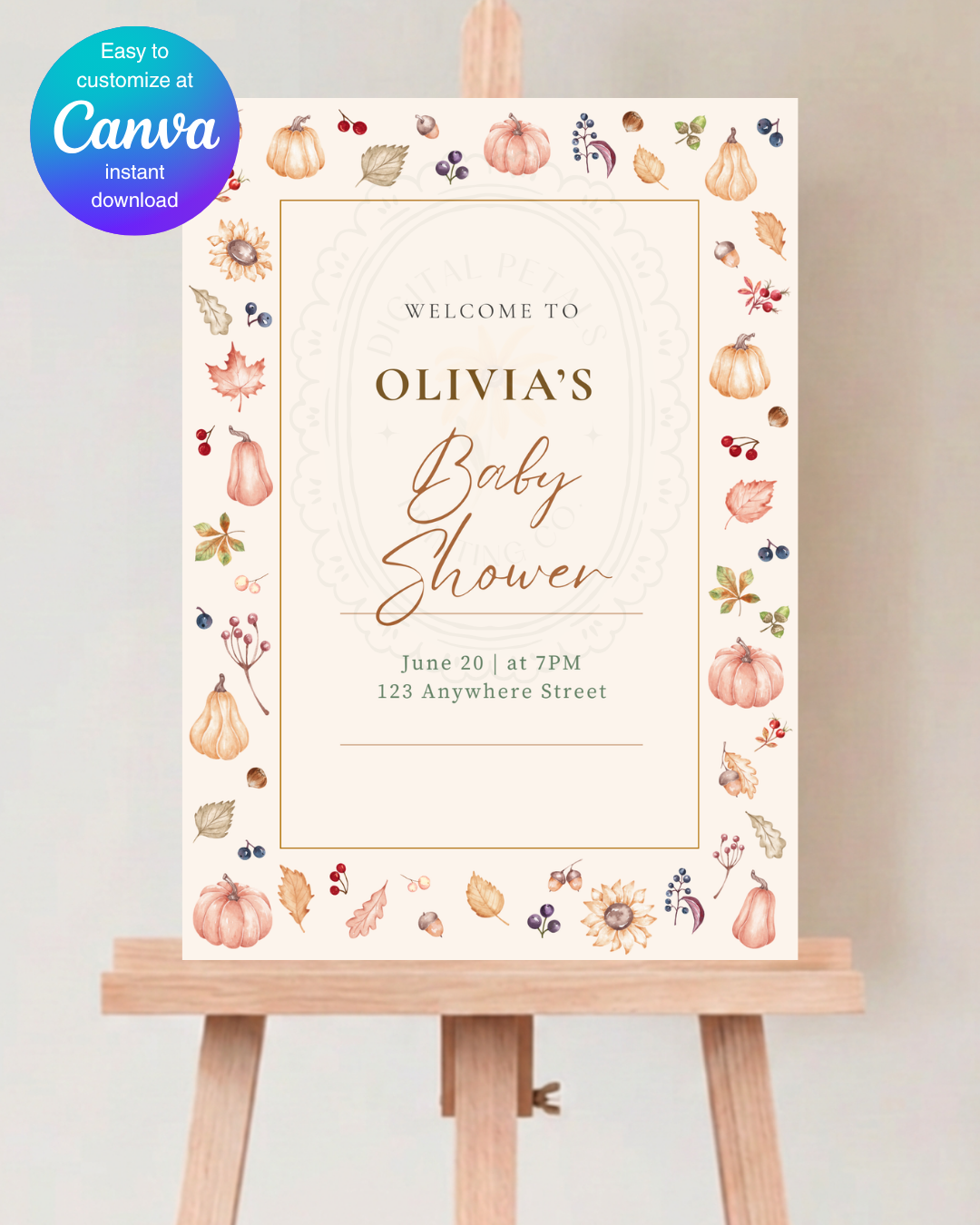 Autumn Harvest Wildflowers Baby Shower Welcome Sign Template | Editable Canva Digital Download