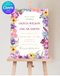 Wedding Welcome Sign Printable | Colorful Wildflower Canva Template | Digital Download