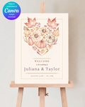 Burgundy Fall Leaves Watercolor Wedding Welcome Sign Template | Editable Digital Download