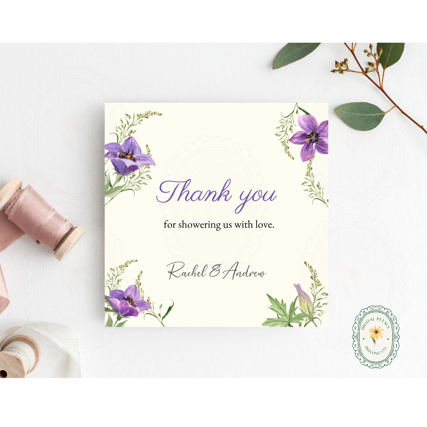 Violet & Periwinkle Wildflower Thank You Card Template | Editable Canva Digital Download