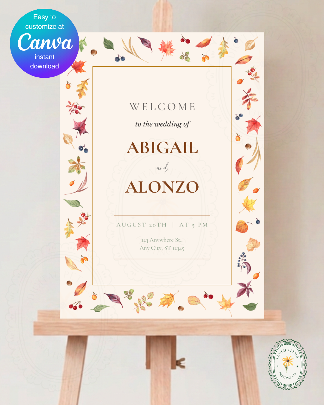 Fall Leaves Wedding Welcome Sign Template | Terracotta & Cream | Digital Download