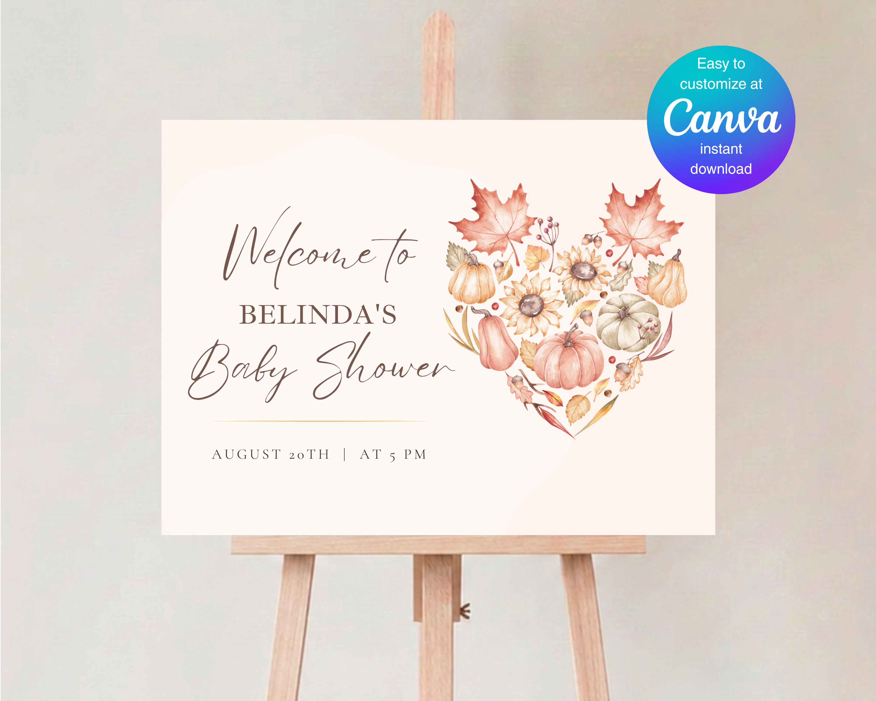 Leaves of Fall Baby Shower Welcome Sign | Autumn Canva Template | Editable Digital Download