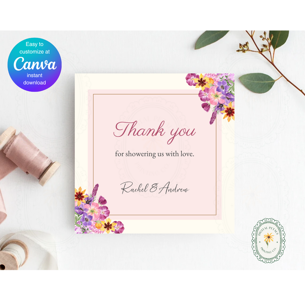 Spring Boho Thank You Card Template | Editable Canva Digital Download