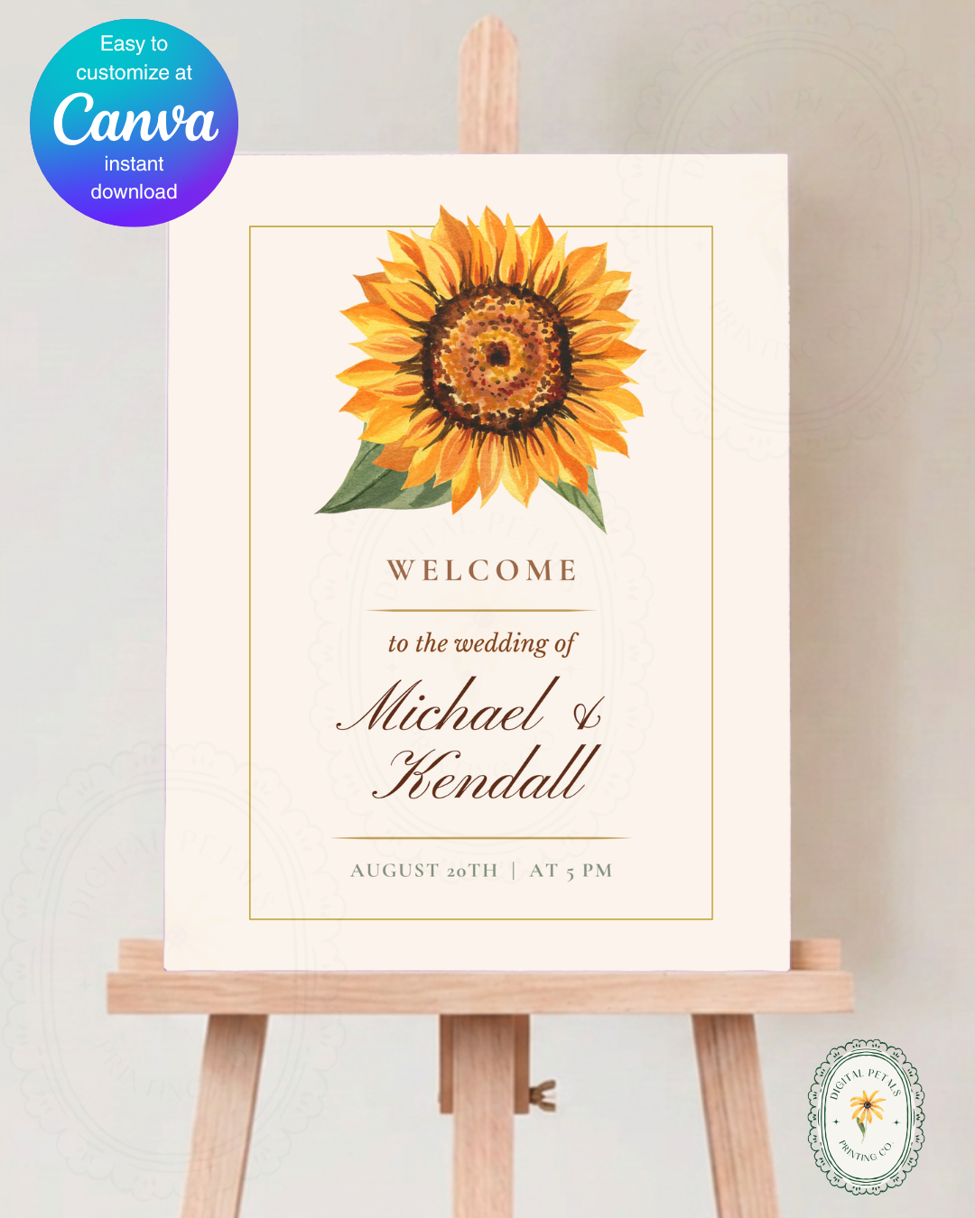 Terracotta & Rust Sunflower Wedding Welcome Sign | Editable Canva Template | Instant Digital Download