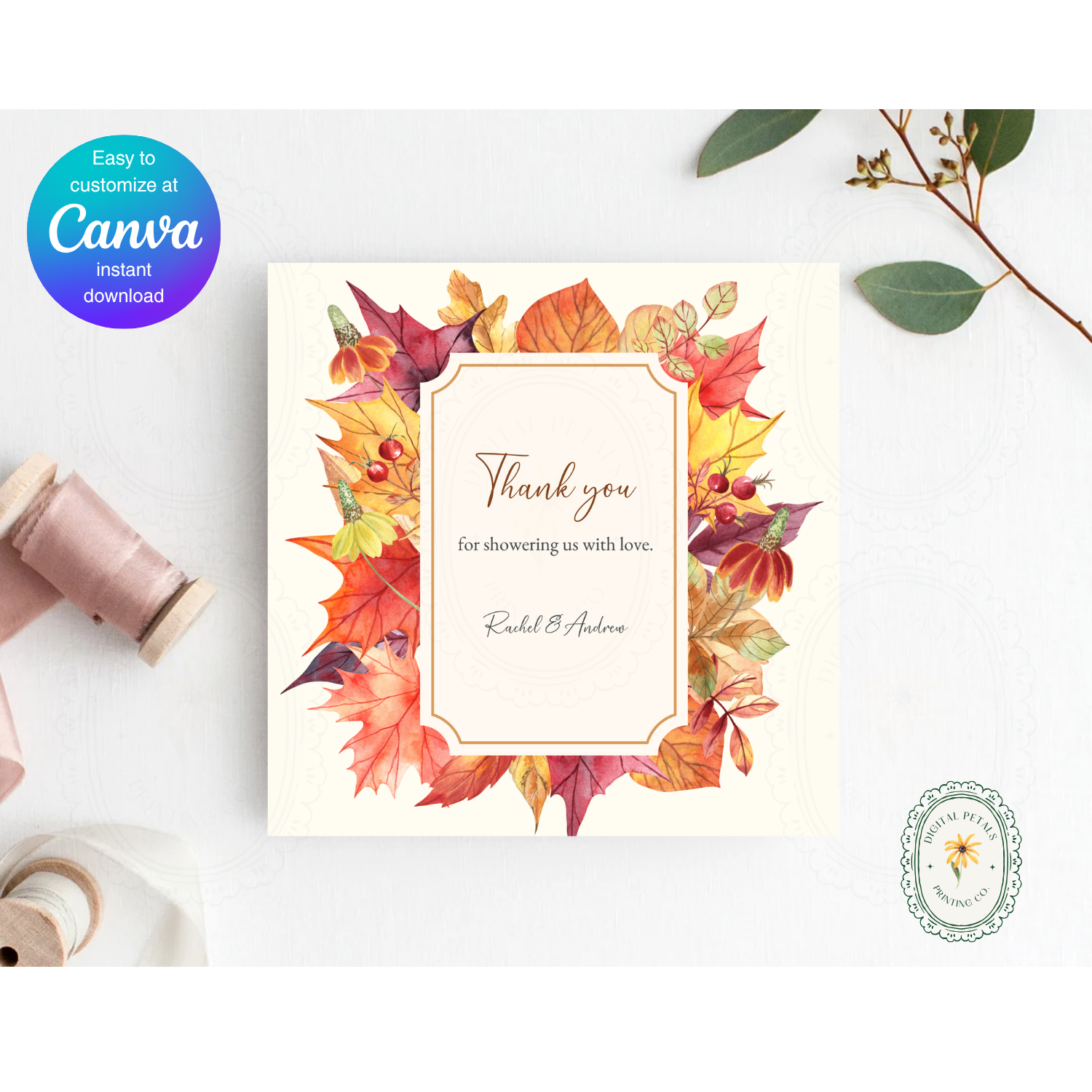 Autumn Harvest Wildflower Thank You Card Template Vol. 2 | Editable Canva Digital Download