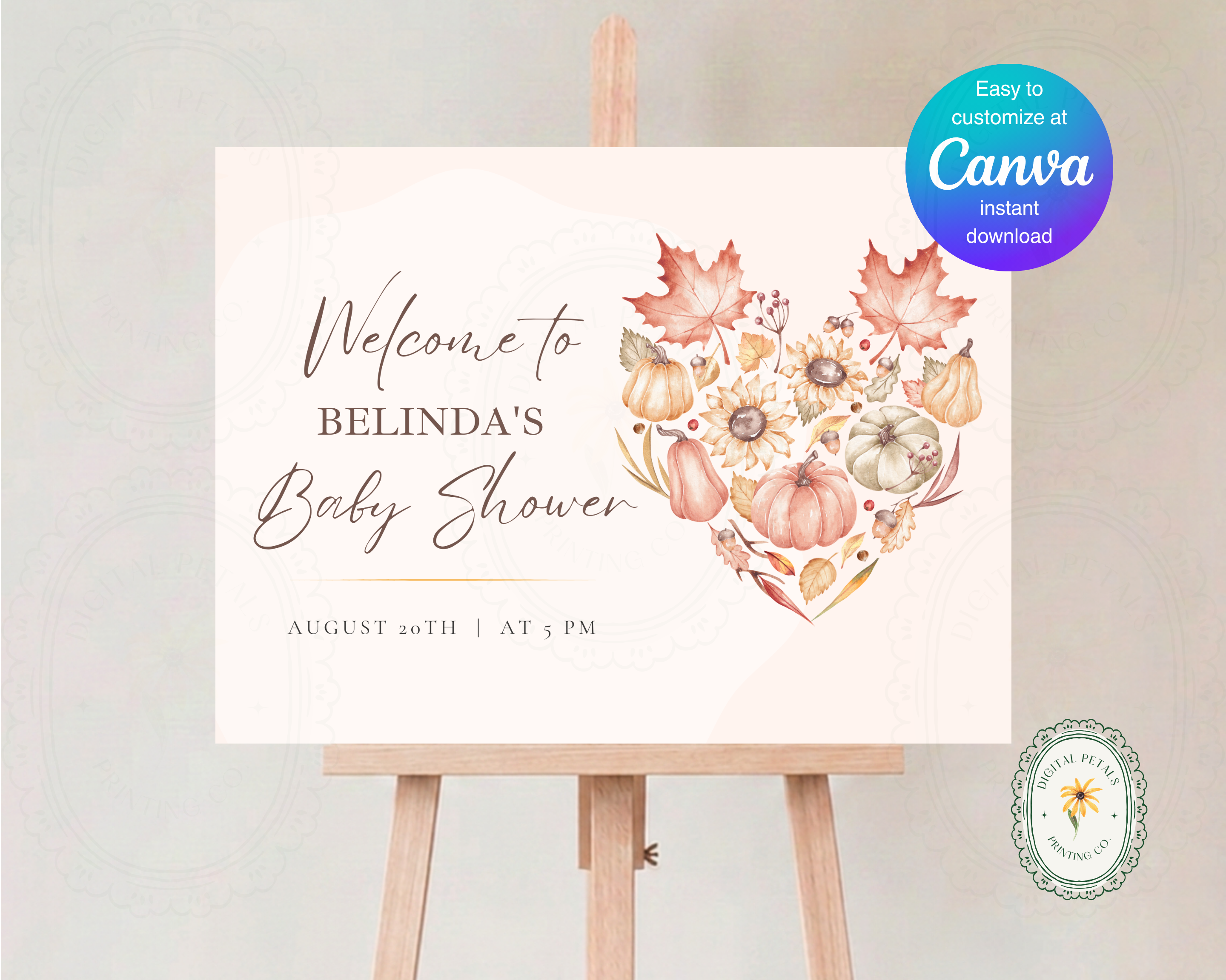 Leaves of Fall Baby Shower Welcome Sign | Autumn Canva Template | Editable Digital Download