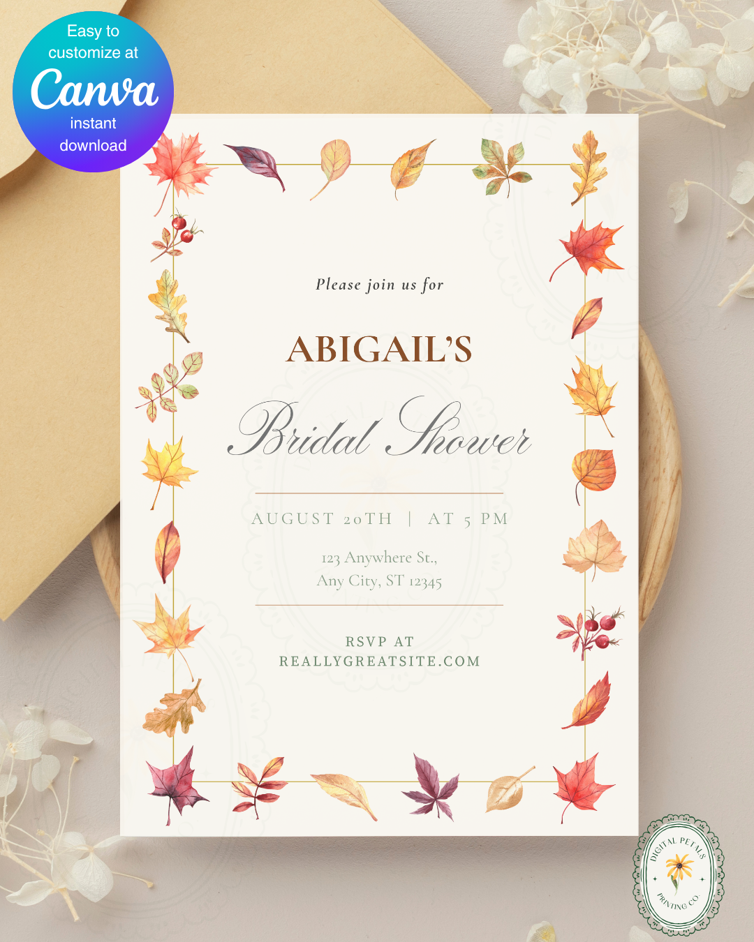 Bridal Shower Invitation Printable | Autumn Wildflower Boho Bridal Invite | Digital Download
