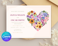 Lavender Wildflower Spring Heart Wedding Invitation | Floral Landscape Digital Download | Canva Editable