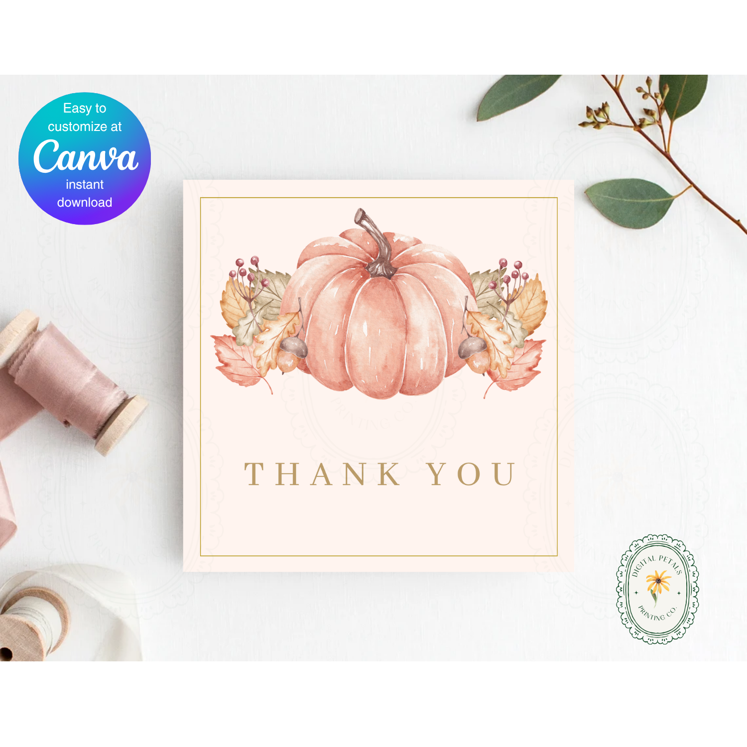 Pumpkin Thank You Card Template | Editable Canva Digital Download