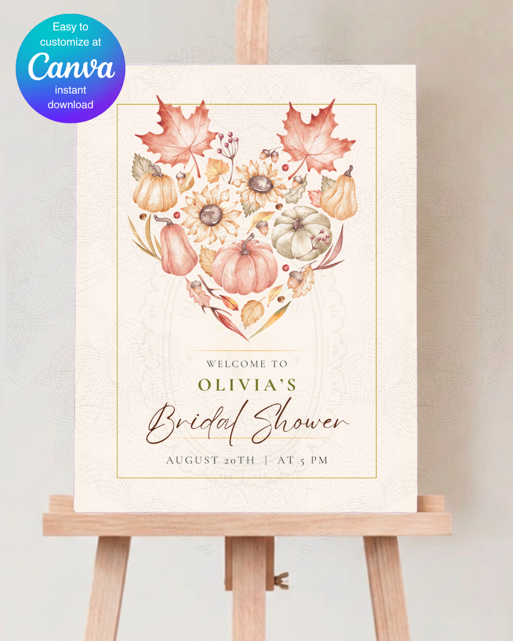 Burgundy Fall Leaves Watercolor Bridal Shower Welcome Sign Template | Editable Digital Download