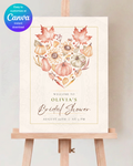 Burgundy Fall Leaves Watercolor Bridal Shower Welcome Sign Template | Editable Digital Download