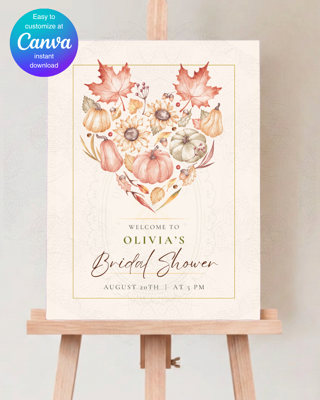 Burgundy Fall Leaves Watercolor Bridal Shower Welcome Sign Template | Editable Digital Download