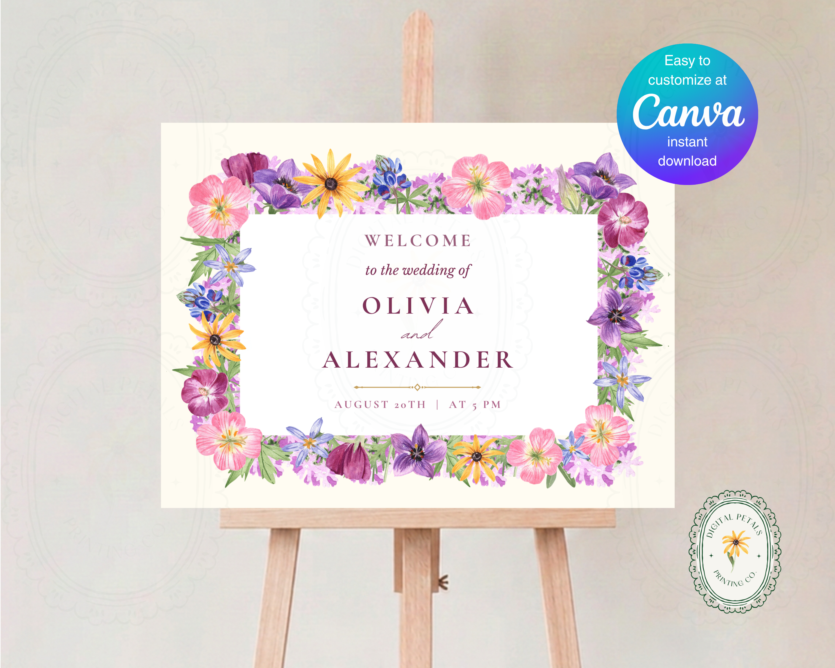 Garden Party Wedding Welcome Sign | Pressed Flower Aesthetic | Editable Canva Template