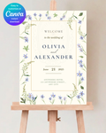 Dusty Blue Floral Botanical Wedding Welcome Sign | Editable Canva Template | Digital Download