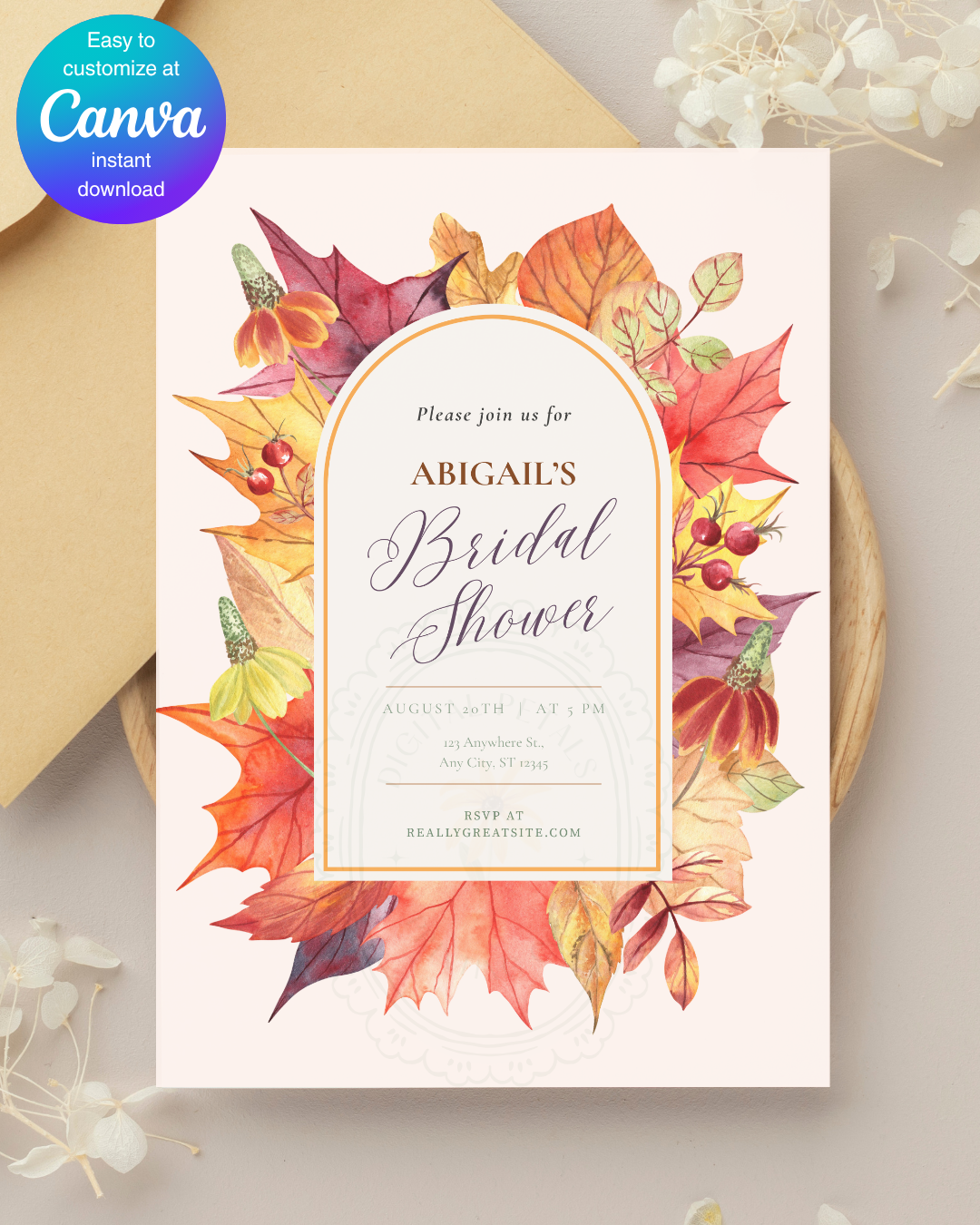 Bridal Shower Invitation Printable | Autumn Harvest Wildflower Boho Bridal Invite | Digital Download