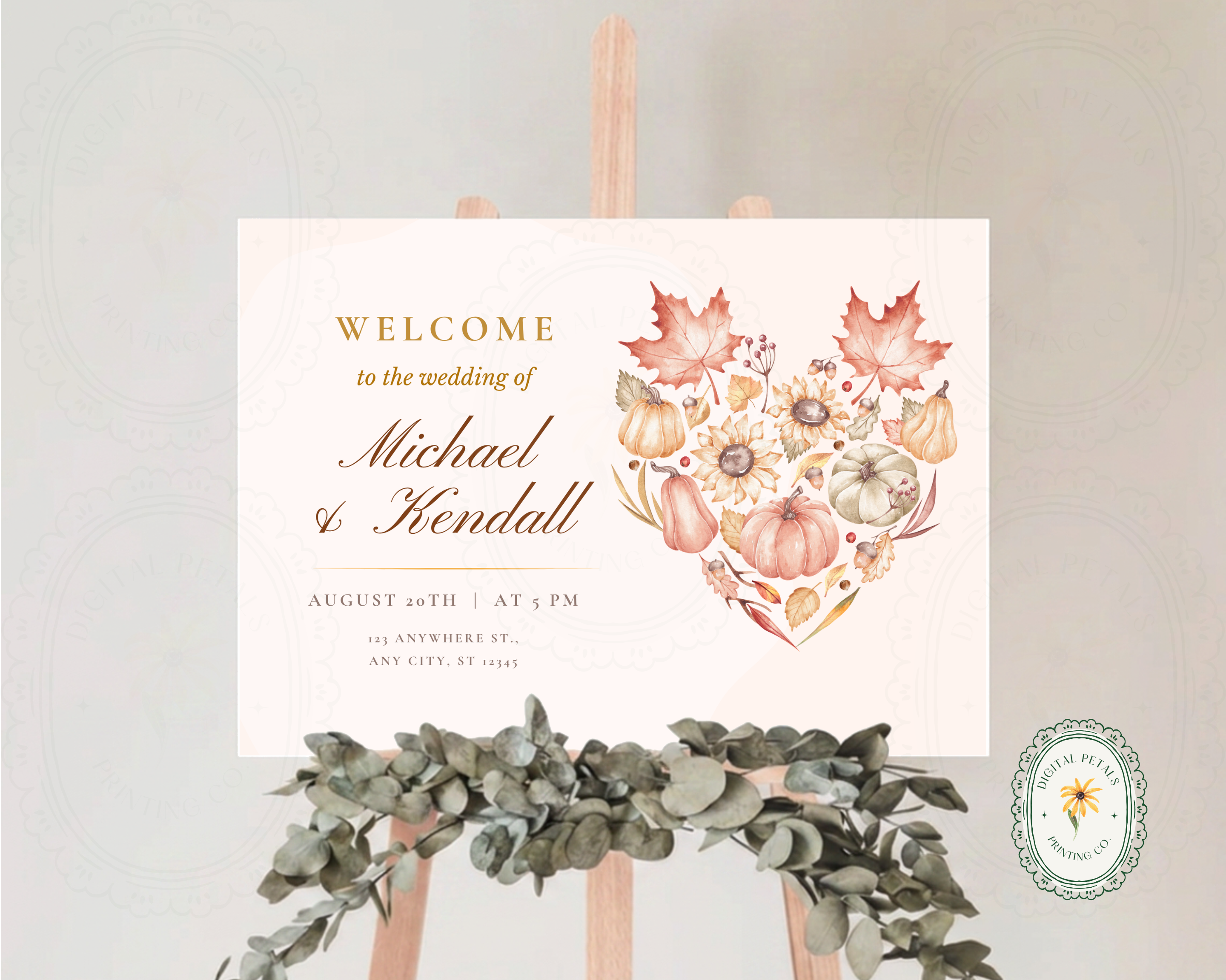 Leaves of Fall Wedding Welcome Sign | Autumn Canva Template | Editable Digital Download