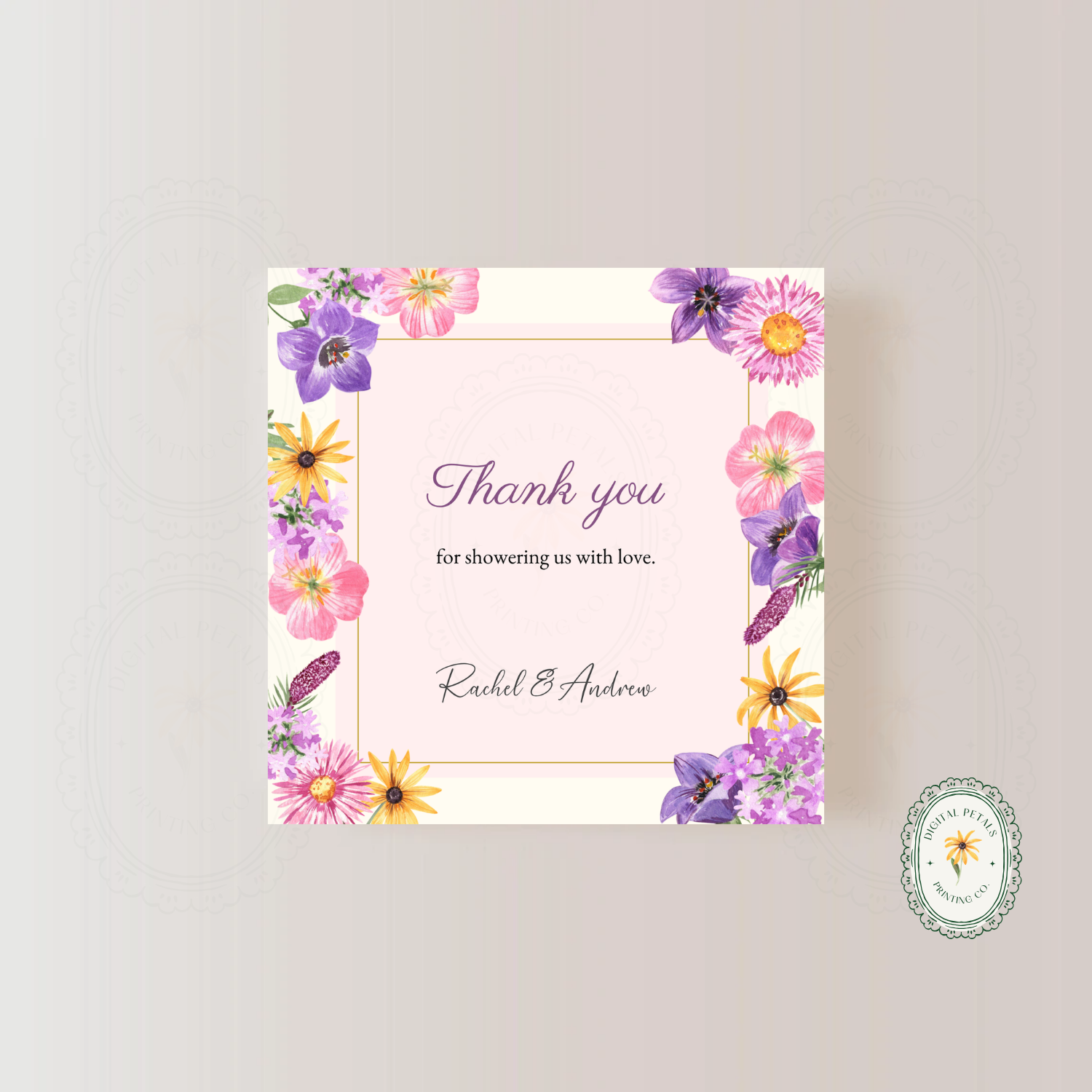 Pink Cottagecore Wildflower Thank You Card Template | Editable Canva Digital Download