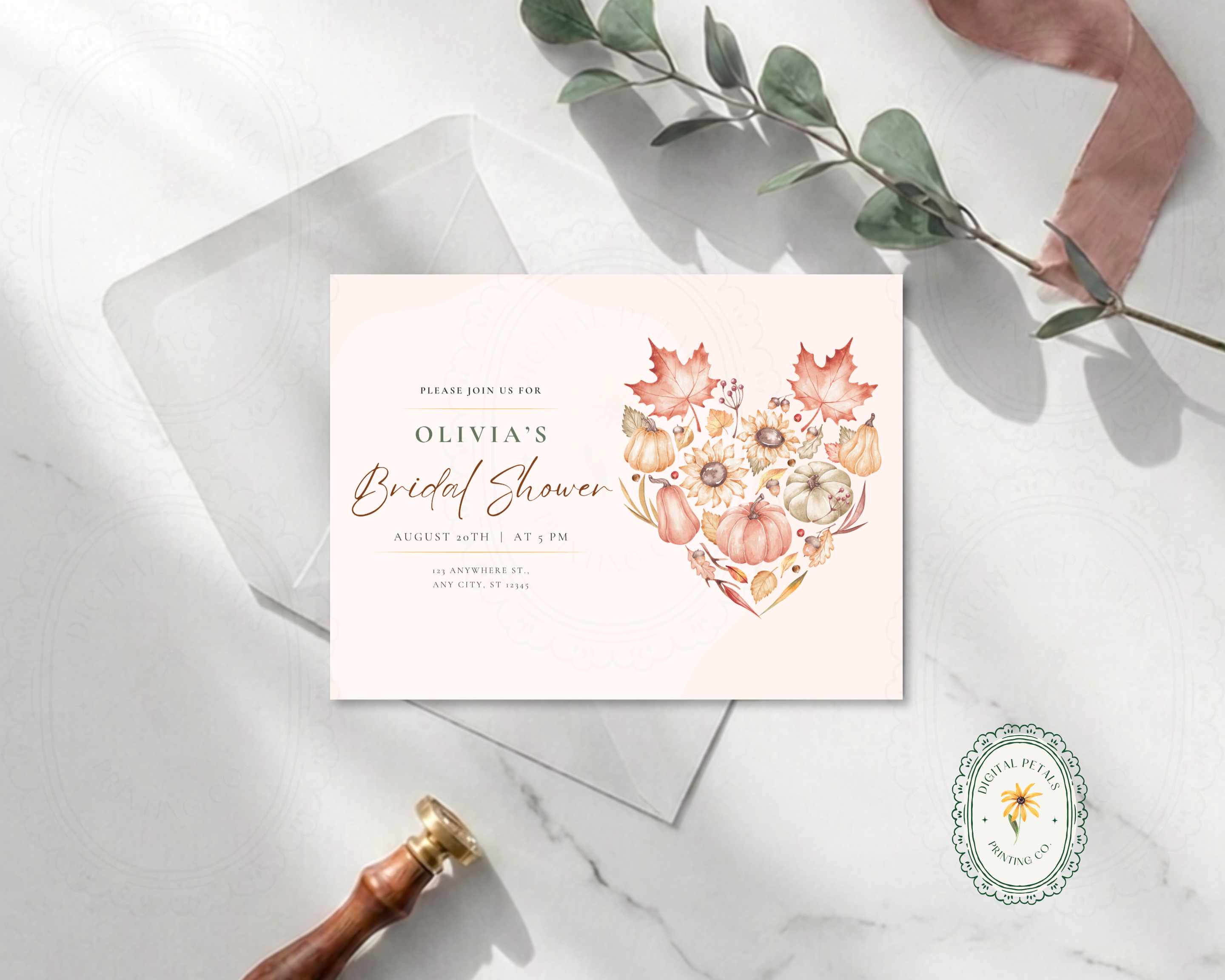 Autumn Maple Leaves Fall Bridal Shower Invitation | Printable Landscape Template | Digital Download