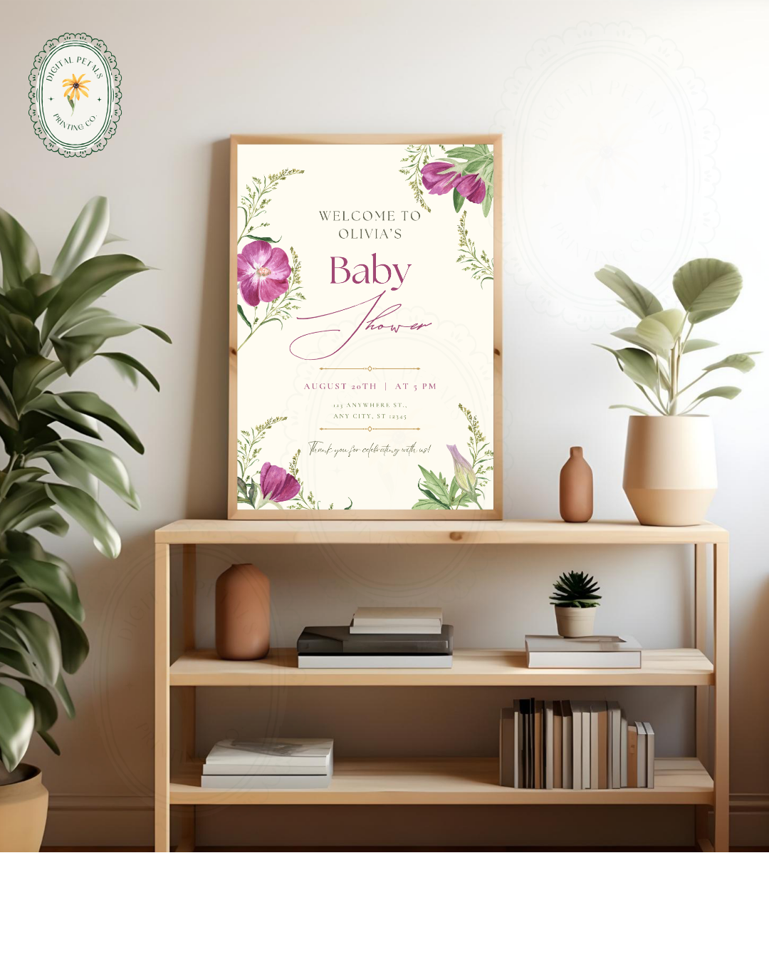 Lavender & Lilac Wildflower Baby Shower Welcome Sign | Editable Canva Template | Digital Download