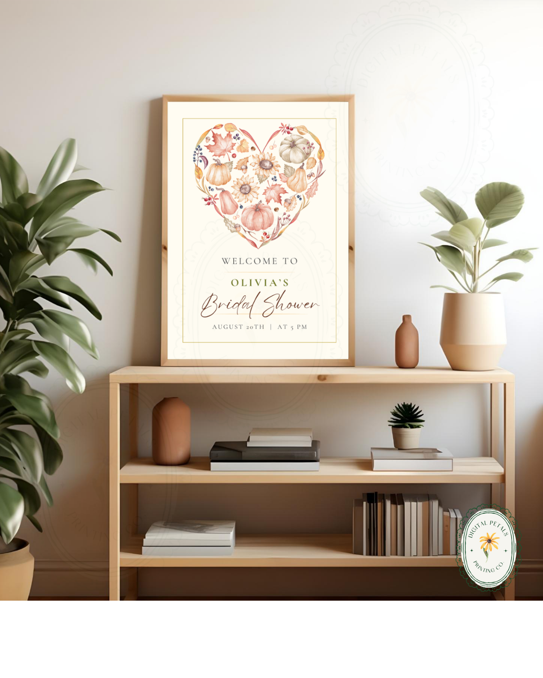 Terracotta & Rust Autumn Heart Bridal Shower Welcome Sign | Editable Canva Template | Digital Download