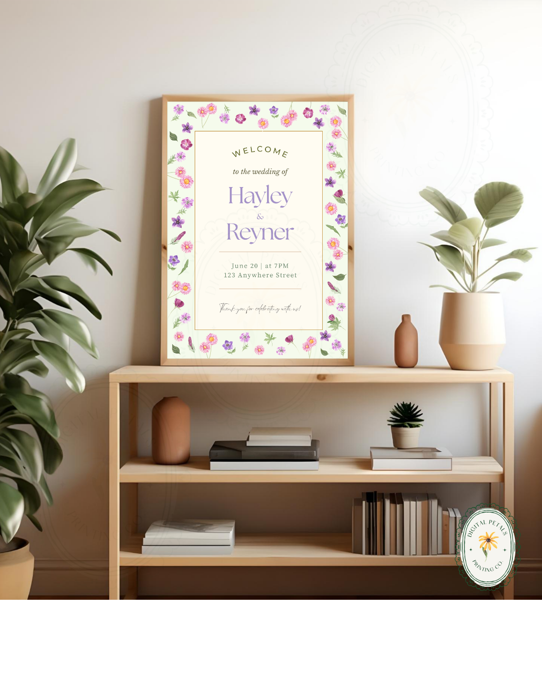 Spring Garden Wildflowers Wedding Welcome Sign Template | Editable Canva Digital Download