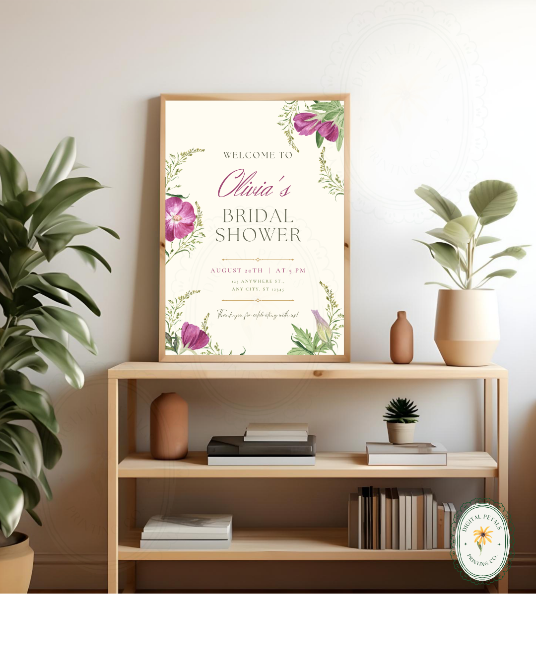 Lavender & Lilac Wildflower Bridal Shower Welcome Sign | Editable Canva Template | Digital Download