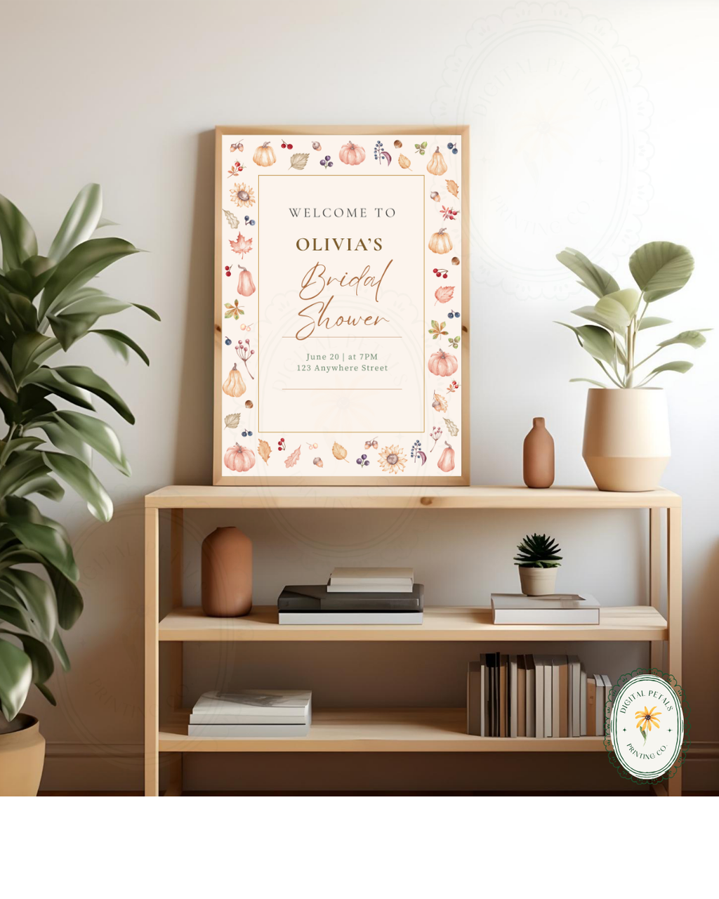 Autumn Harvest Wildflowers Bridal Shower Welcome Sign Template | Editable Canva Digital Download