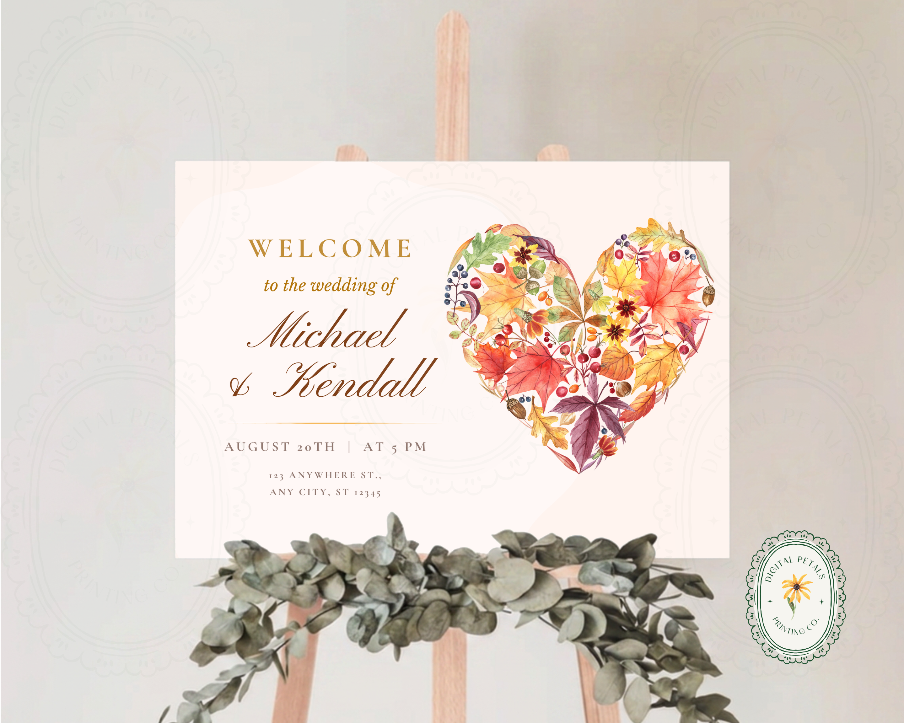 Fall Wildflower Wedding Welcome Sign | Boho Heart Border | Editable Canva Digital Download | Print at Home