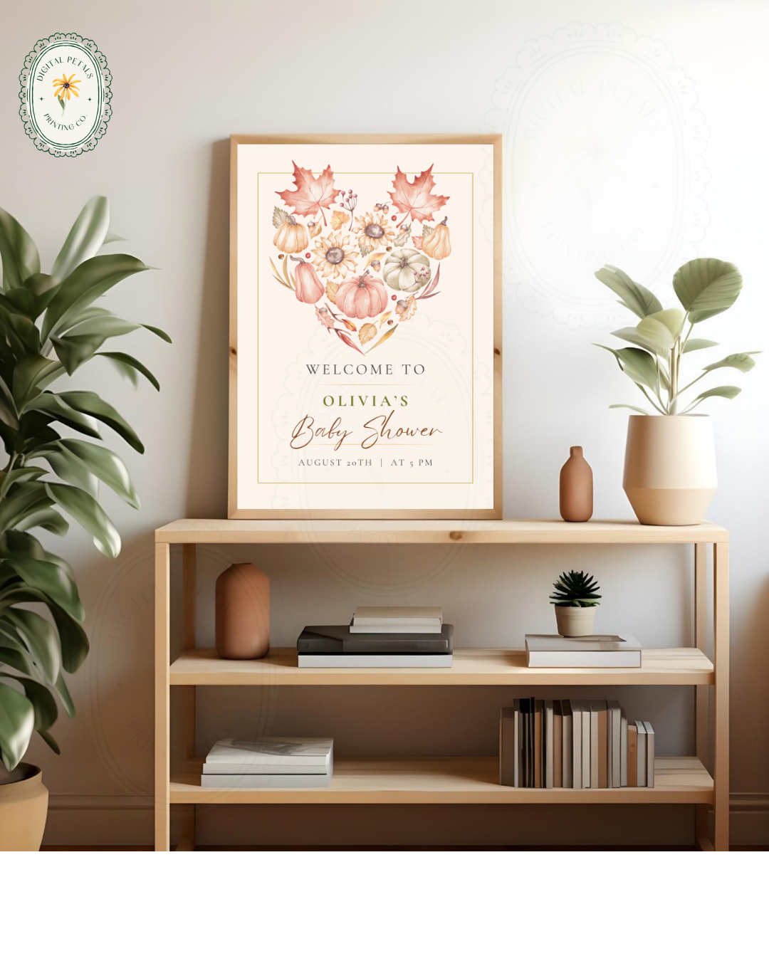 Burgundy Fall Leaves Watercolor Baby Shower Welcome Sign Template | Editable Digital Download